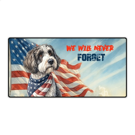 Patriot Portuguese Water Dog We Will Never Forget Patriotic Remembrance Day Desk Mat Full Keyboard Mouse Pad PWD Portie Fishing Dog Lover Large Mousepad - 12014