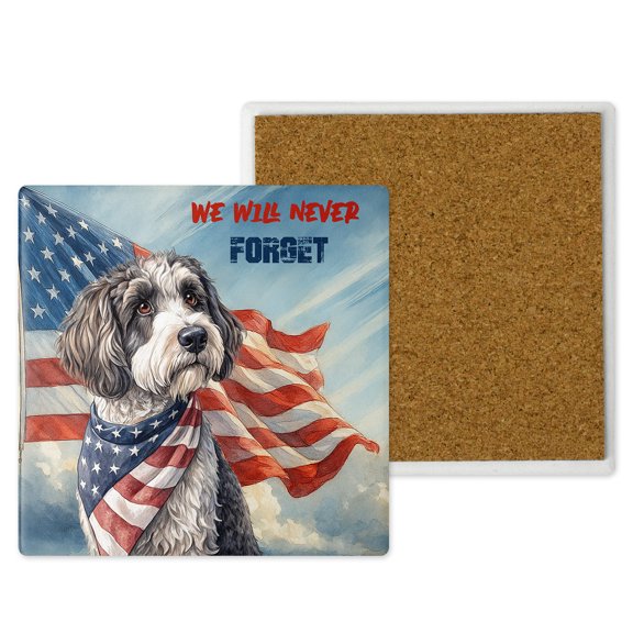 Patriot Portuguese Water Dog We Will Never Forget Patriotic Remembrance Day Set of 4 Stone Coasters PWD Portie Fishing Dog Lover 4x4in Absorbent Soapstone Coaster - 12014