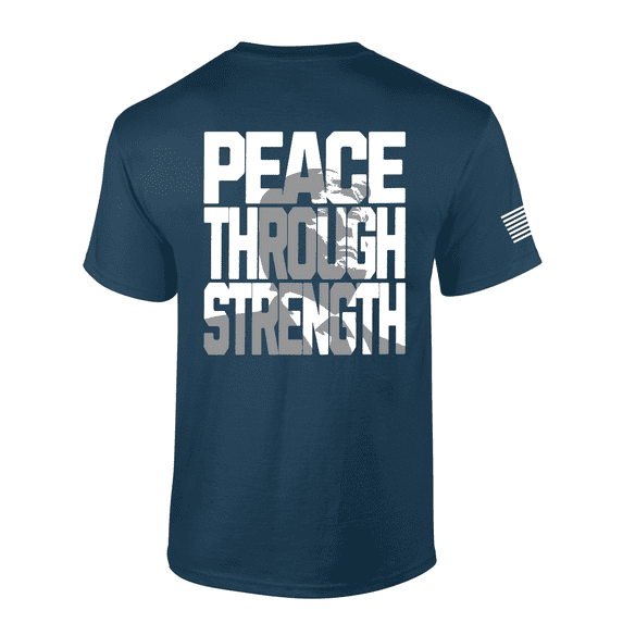 Patriot Pride Bold Peace Through Strength Trump In Wording Mens Short-Sleeve T-Shirt-Blue Dusk-4xl