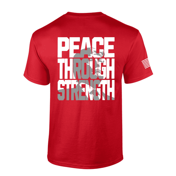 Patriot Pride Bold Peace Through Strength Trump In Wording Mens Short-Sleeve T-Shirt-Red-4xl