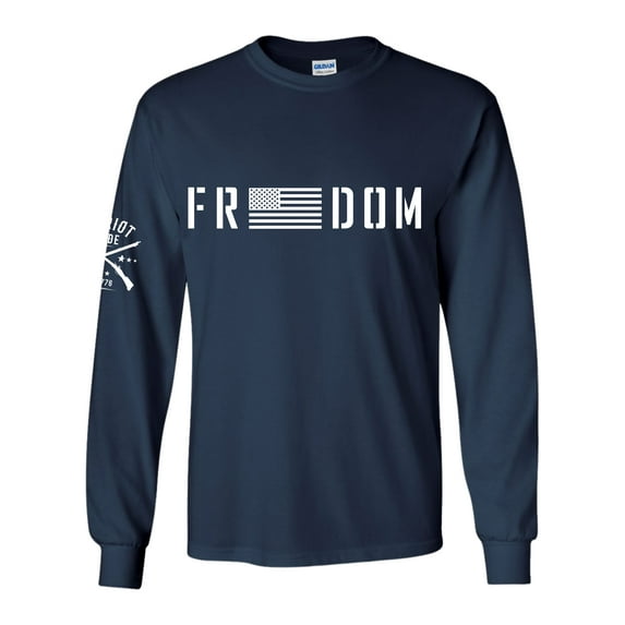 Patriot Pride Freedom American Flag Mens Long Sleeve T-shirt Graphic Tee-Navy-medium