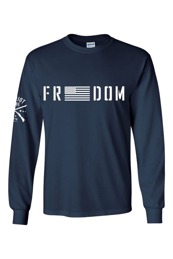 Patriot Pride Freedom American Flag Mens Long Sleeve T-shirt Graphic Tee-Navy-xl
