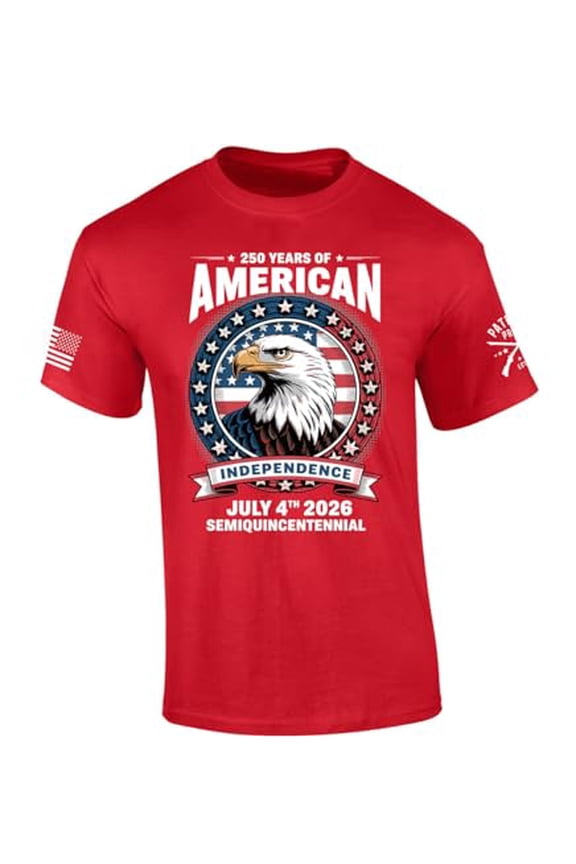 Patriot Pride Men's 250th Years of American Freedom USA Eagle Semiquincentennial Short Sleeve T-Shirt, Patriotic Shirts for Men, Red-5X-Large