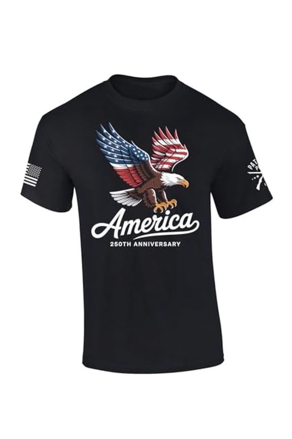 Patriot Pride Men's America 250th Anniversary USA Flag Filled Flying Eagle Short Sleeve T-Shirt, Patriotic Shirts for Men, Black-4X-Large