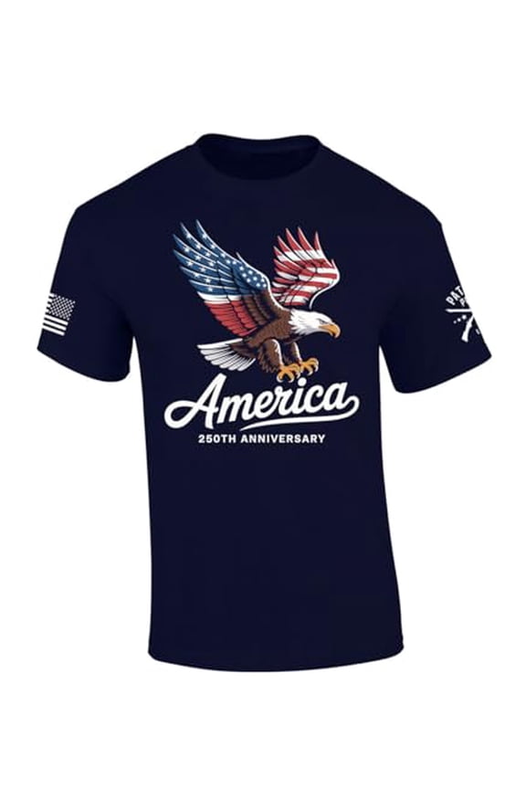 Patriot Pride Men's America 250th Anniversary USA Flag Filled Flying Eagle Short Sleeve T-Shirt, Patriotic Shirts for Men, Navy-Medium