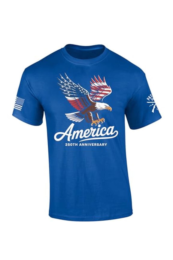Patriot Pride Men's America 250th Anniversary USA Flag Filled Flying Eagle Short Sleeve T-Shirt, Patriotic Shirts for Men, Royal-Large