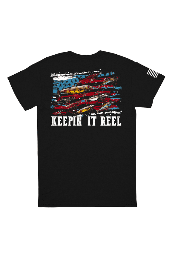 Patriot Pride Men's American Flag Sleeve Fourth of July Graphic Tees - Short Sleeve Tshirt - Independence Day Apparel, Keepin' It Reel-5X-Large