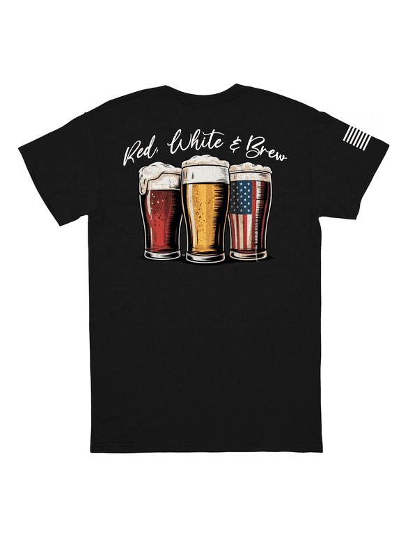 Patriot Pride Men's American Flag Sleeve Fourth of July Graphic Tees - Short Sleeve Tshirt - Independence Day Apparel, Red White & Brew-Medium