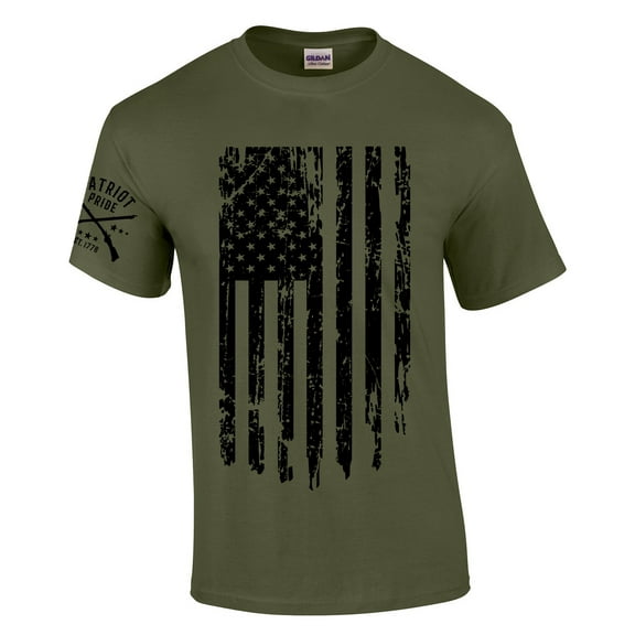 Patriot Pride Men's Distressed American Flag Patriotic Short Sleeve T-shirt Graphic Tee-Military Green-4xl