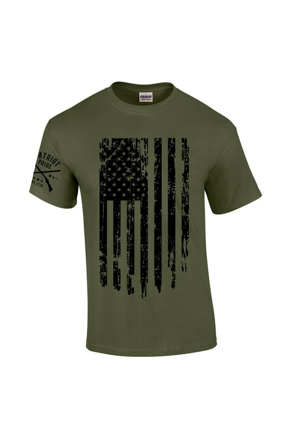 Patriot Pride Men's Distressed American Flag Patriotic Short Sleeve T-shirt Graphic Tee-Military Green-6xl