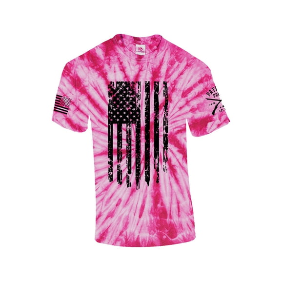 Patriot Pride Men's Distressed American Flag Patriotic Short Sleeve T-shirt Graphic Tee-Pink Tie Dye-medium