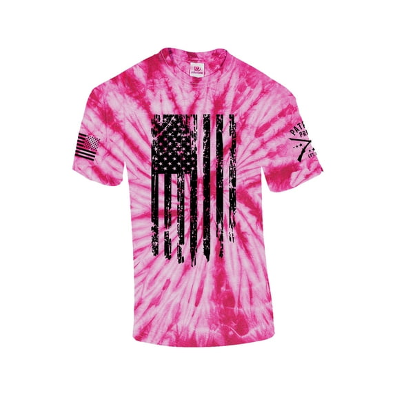 Patriot Pride Men's Distressed American Flag Patriotic Short Sleeve T-shirt Graphic Tee-Pink Tie Dye-xxl