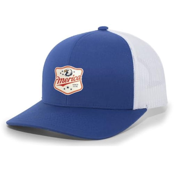 Patriot Pride Men's Embroidered Patriotic Mesh Snapback Trucker Hat - United States of America Eagle & Flag 250 Year Anniversary Patch Design, Royal/White