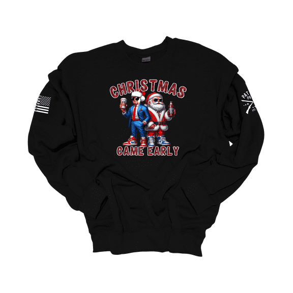 Patriot Pride Men's Funny Trump Santa Christmas Came Early Crewneck Sweatshirt-Black-Large