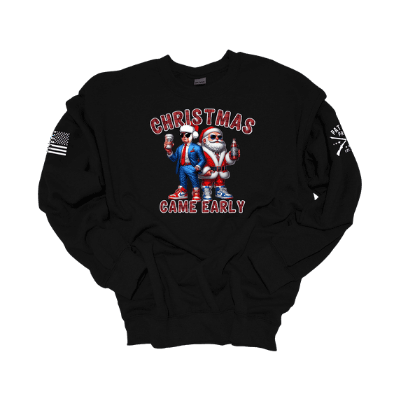 Patriot Pride Men's Funny Trump Santa Christmas Came Early Crewneck Sweatshirt-Black-Small