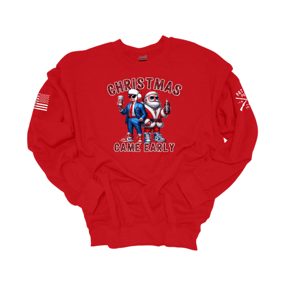 Patriot Pride Men's Funny Trump Santa Christmas Came Early Crewneck Sweatshirt-Red-Medium
