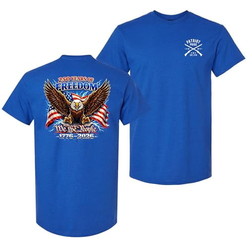 Patriot Pride Men’s Gildan Graphic T-Shirt – 250 Years of Freedom We The People Eagle Patriotic Design -Antique Royal-XXL