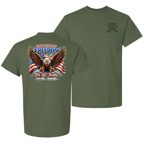 Patriot Pride Men’s Gildan Graphic T-Shirt – 250 Years of Freedom We The People Eagle Patriotic Design -Military-4XL