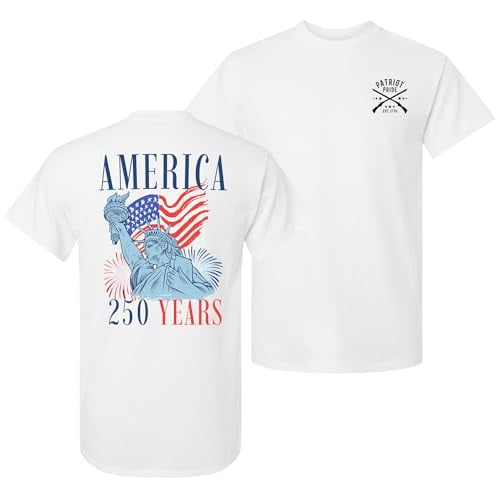 Patriot Pride Men’s Gildan Graphic T-Shirt – America 250 Years Statue of Liberty Patriotic Design -White-Small