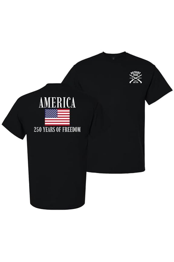 Patriot Pride Men’s Gildan Graphic T-Shirt – America 250 Years of Freedom American Flag Design -Black-Large