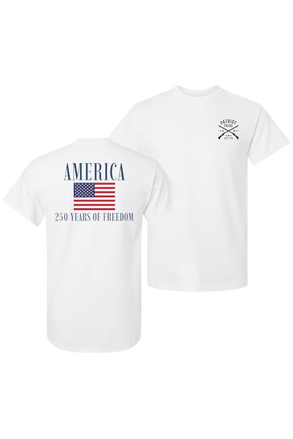 Patriot Pride Men’s Gildan Graphic T-Shirt – America 250 Years of Freedom American Flag Design -White-Medium