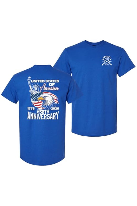 Patriot Pride Men’s Gildan Graphic T-Shirt – United States of America 250th Anniversary 1776–2026 Eagle Design -Antique Royal-Medium