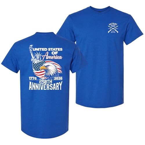 Patriot Pride Men’s Gildan Graphic T-Shirt – United States of America 250th Anniversary 1776–2026 Eagle Design -Antique Royal-Small