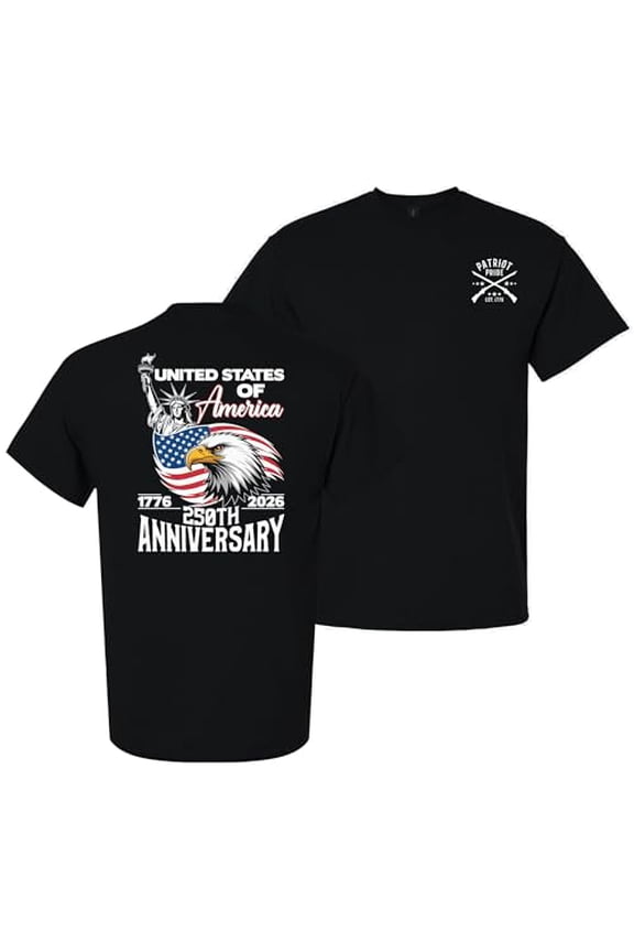 Patriot Pride Men’s Gildan Graphic T-Shirt – United States of America 250th Anniversary 1776–2026 Eagle Design -Black-5XL