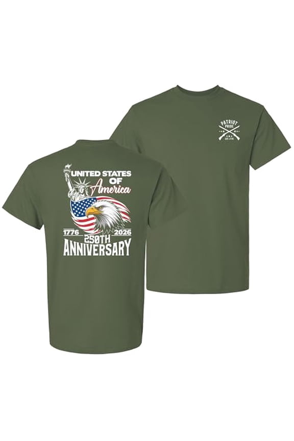 Patriot Pride Men’s Gildan Graphic T-Shirt – United States of America 250th Anniversary 1776–2026 Eagle Design -Military-Medium