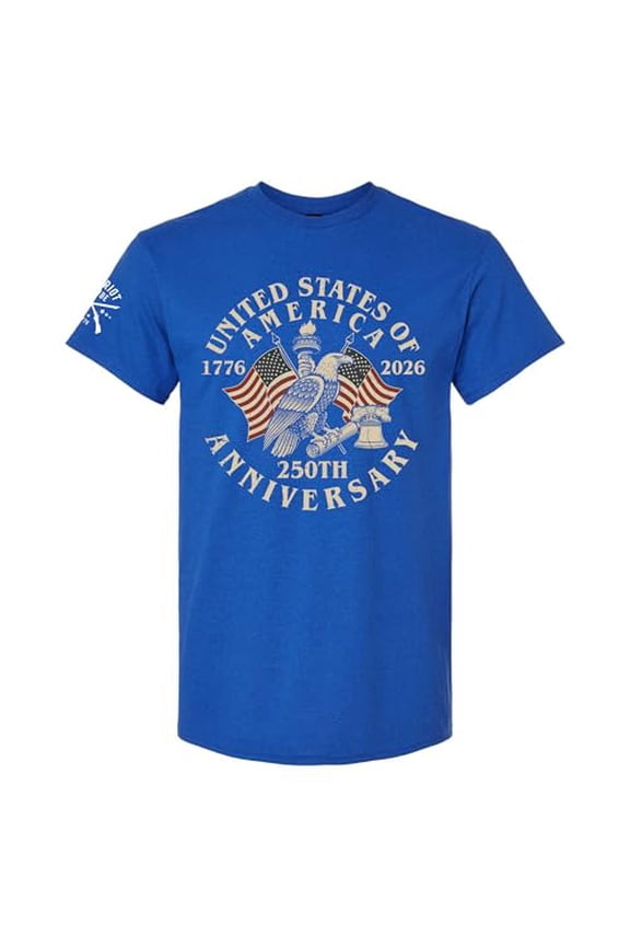 Patriot Pride Men’s Gildan Graphic T-Shirt – United States of America 250th Anniversary 1776–2026 Patriotic Eagle Design -Antique Royal-Large
