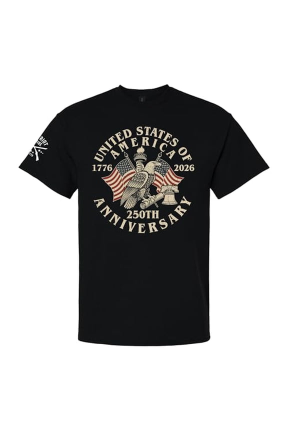 Patriot Pride Men’s Gildan Graphic T-Shirt – United States of America 250th Anniversary 1776–2026 Patriotic Eagle Design -Black-Medium
