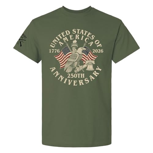 Patriot Pride Men’s Gildan Graphic T-Shirt – United States of America 250th Anniversary 1776–2026 Patriotic Eagle Design -Military-Large