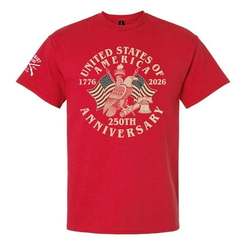 Patriot Pride Men’s Gildan Graphic T-Shirt – United States of America 250th Anniversary 1776–2026 Patriotic Eagle Design -White-4XL