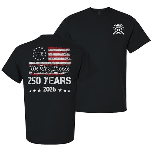 Patriot Pride Men’s Graphic T-Shirt – 1776 We The People 250 Years American Flag Semiquincentennial 2026 Design, Black, 5XL