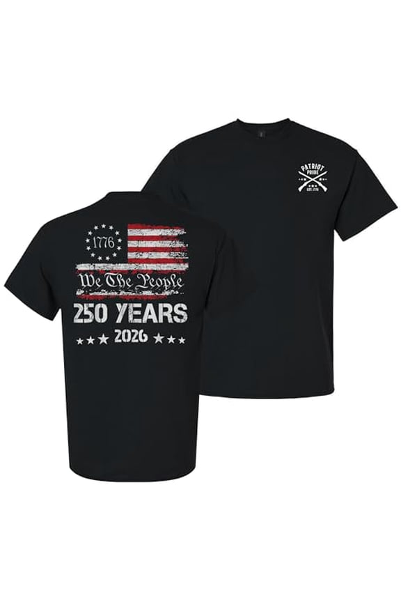 Patriot Pride Men’s Graphic T-Shirt – 1776 We The People 250 Years American Flag Semiquincentennial 2026 Design, Black, Small