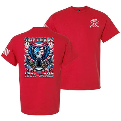 Patriot Pride Men’s Graphic T-Shirt – 250 Years Eagle 1776–2026 Semiquincentennial American Tribute Design, Red, Small