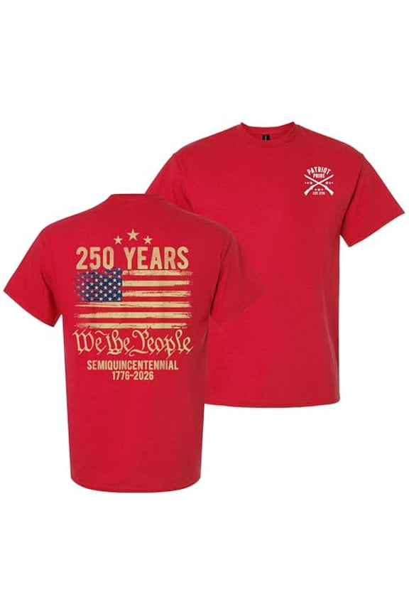 Patriot Pride Men’s Graphic T-Shirt – 250 Years We The People American Flag Semiquincentennial 1776–2026 Design, Red, Small