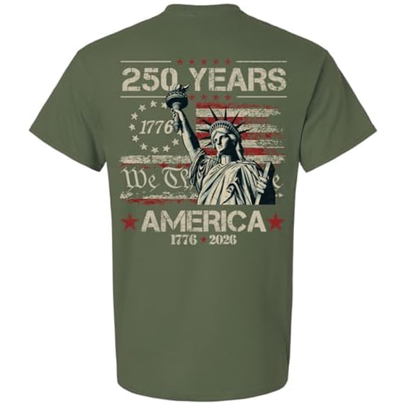 Patriot Pride Men's Graphic T-Shirt - 250 Years, We The People, Lady Liberty with American Flag Background Design-Military-Large
