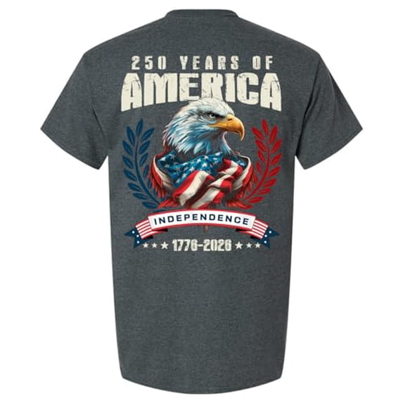 Patriot Pride Men's Graphic T-Shirt - 250 Years of American Independence, Eagle Wrapped in Flag Design-Heather Grey-XXXL