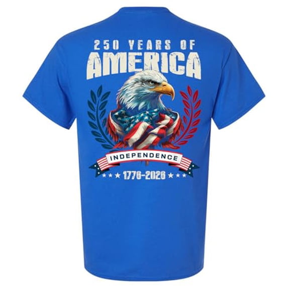 Patriot Pride Men's Graphic T-Shirt - 250 Years of American Independence, Eagle Wrapped in Flag Design-Royal-Small