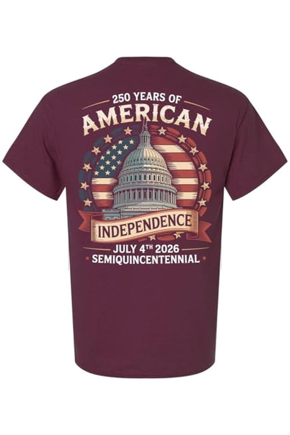 Patriot Pride Men's Graphic T-Shirt - 250 Years of American Independence, Semiquincentennial White House Design-Maroon-Medium
