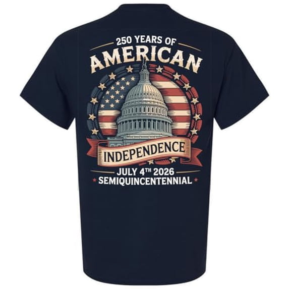 Patriot Pride Men's Graphic T-Shirt - 250 Years of American Independence, Semiquincentennial White House Design-Navy-XL