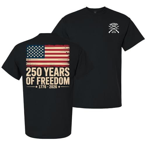 Patriot Pride Men’s Graphic T-Shirt – 250 Years of Freedom 1776–2026 American Flag Tribute Design, Black, 4XL