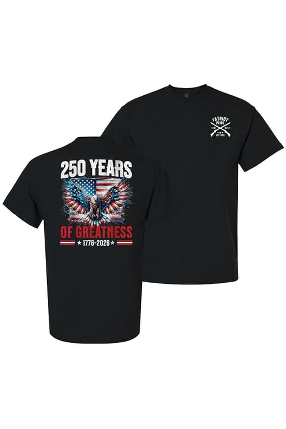 Patriot Pride Men’s Graphic T-Shirt – 250 Years of Greatness Eagle & American Flag Semiquincentennial Tribute Design, Black, X-Large