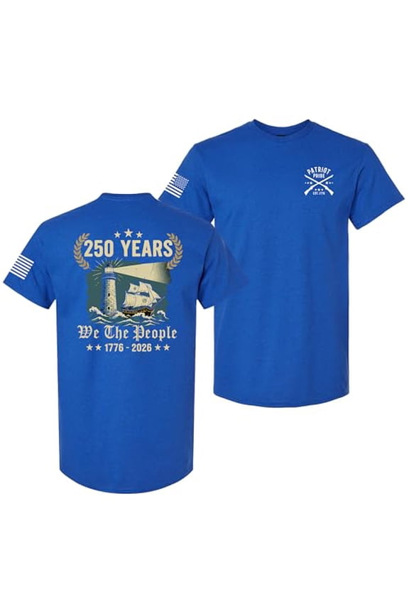Patriot Pride Men’s Graphic T-Shirt – 250th Anniversary, We The People & Ship Design, Antique Royal, 6X-Large