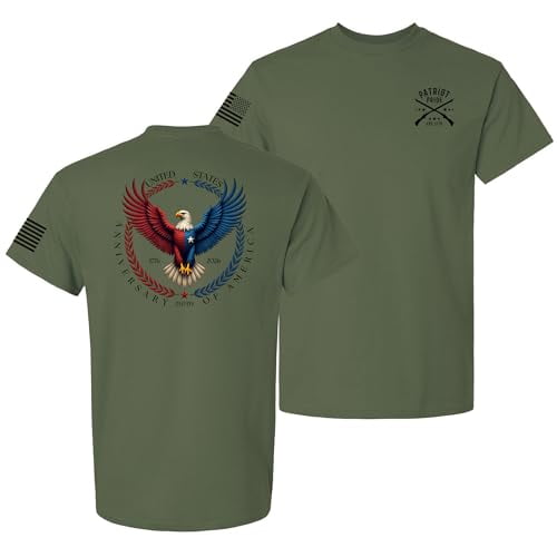 Patriot Pride Men’s Graphic T-Shirt – 250th Anniversary of America, Eagle & Laurel Crest Design, Military, XX-Large