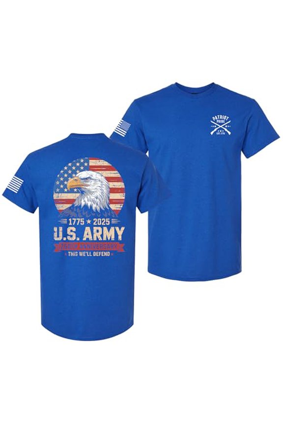 Patriot Pride Men’s Graphic T-Shirt – 250th Anniversary of U.S. Army, Eagle & Flag Design, Antique Royal, Medium