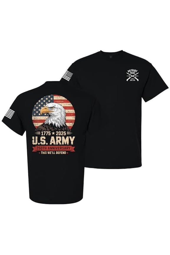 Patriot Pride Men’s Graphic T-Shirt – 250th Anniversary of U.S. Army, Eagle & Flag Design, Black, Small