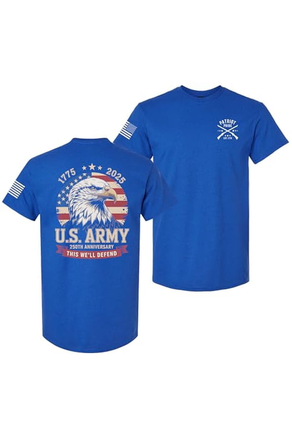 Patriot Pride Men’s Graphic T-Shirt – 250th Anniversary of U.S. Army, & Eagle in Flag Design, Antique Royal, 3X-Large