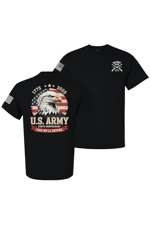 Patriot Pride Men’s Graphic T-Shirt – 250th Anniversary of U.S. Army, & Eagle in Flag Design, Black, Medium